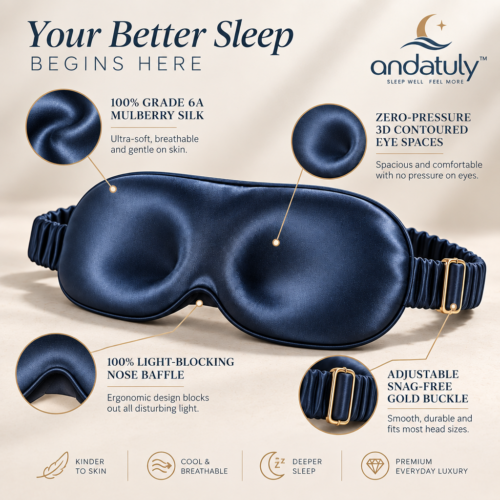 andatuly™ MoonWave 100% Mulberry Silk Contoured Sleep Mask