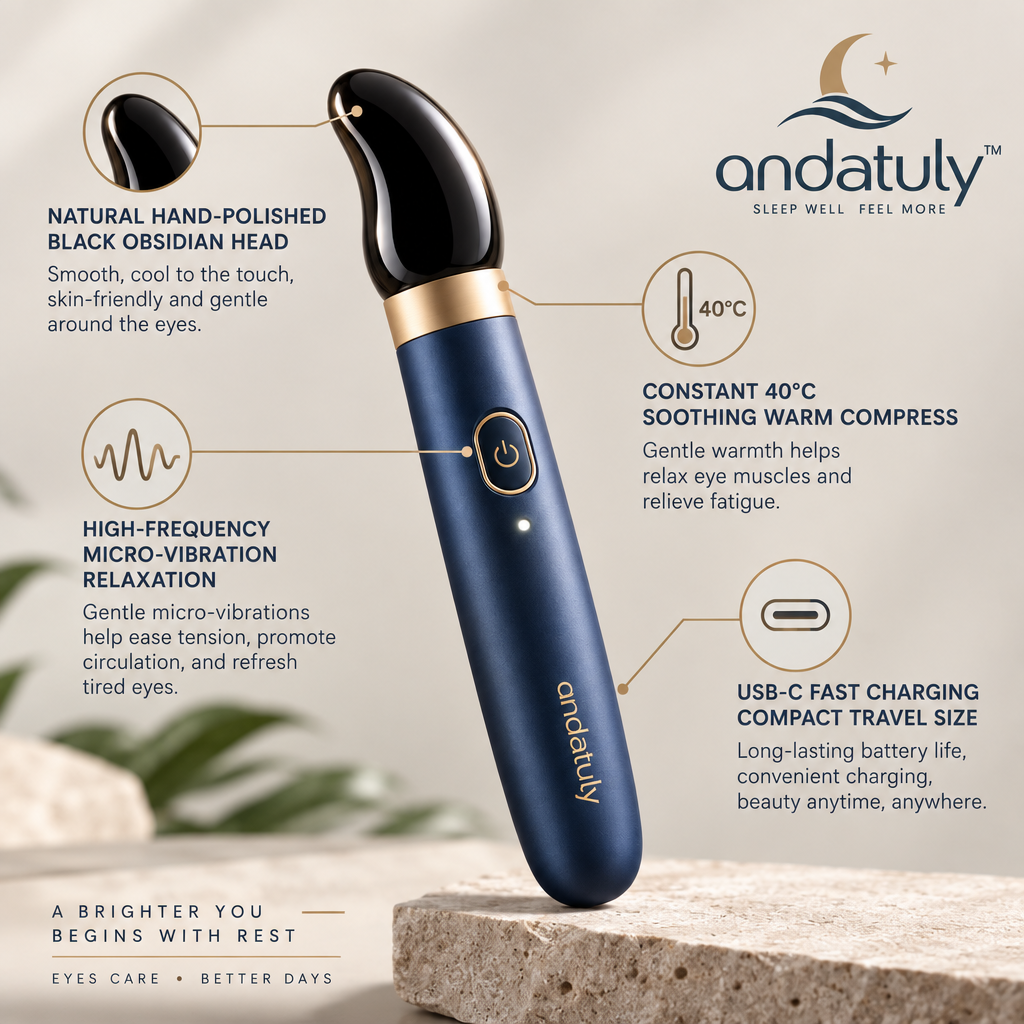 andatuly™ MoonDrop Volcanic Obsidian Heated Eye Massager Wand