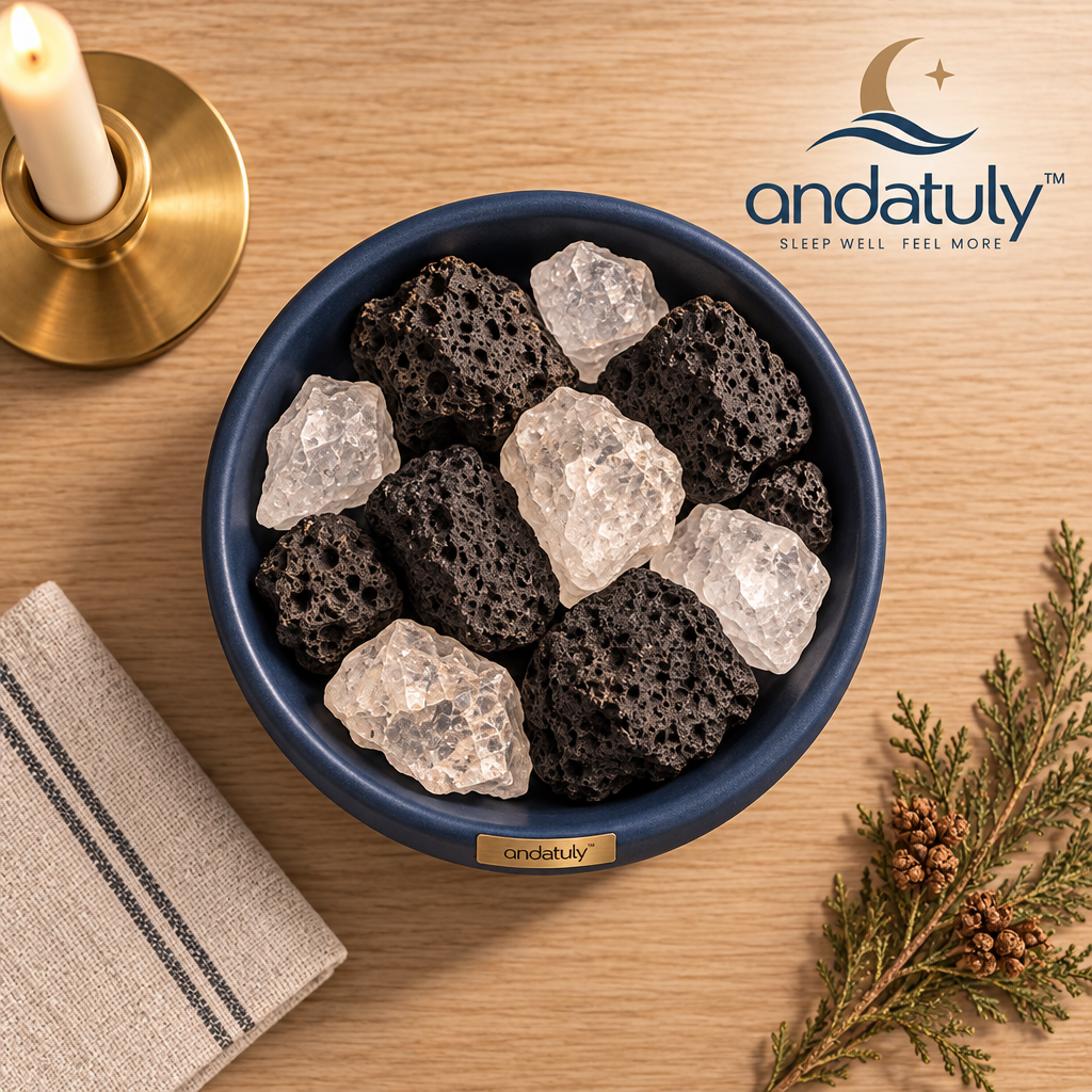 andatuly™ MoonBasin Volcanic Lava & White Crystal Bedside Passive Diffuser