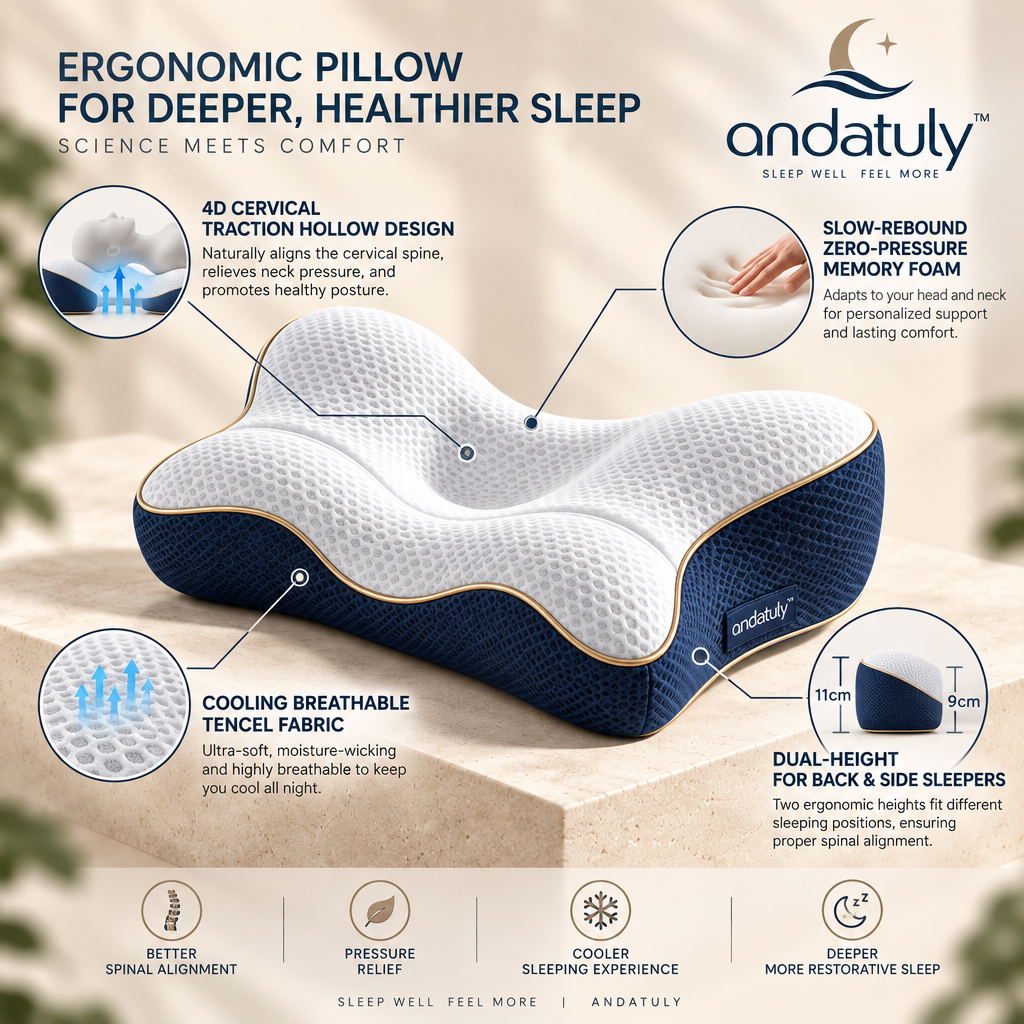 andatuly™ SereneRest Ergonomic Memory Foam Contour Pillow