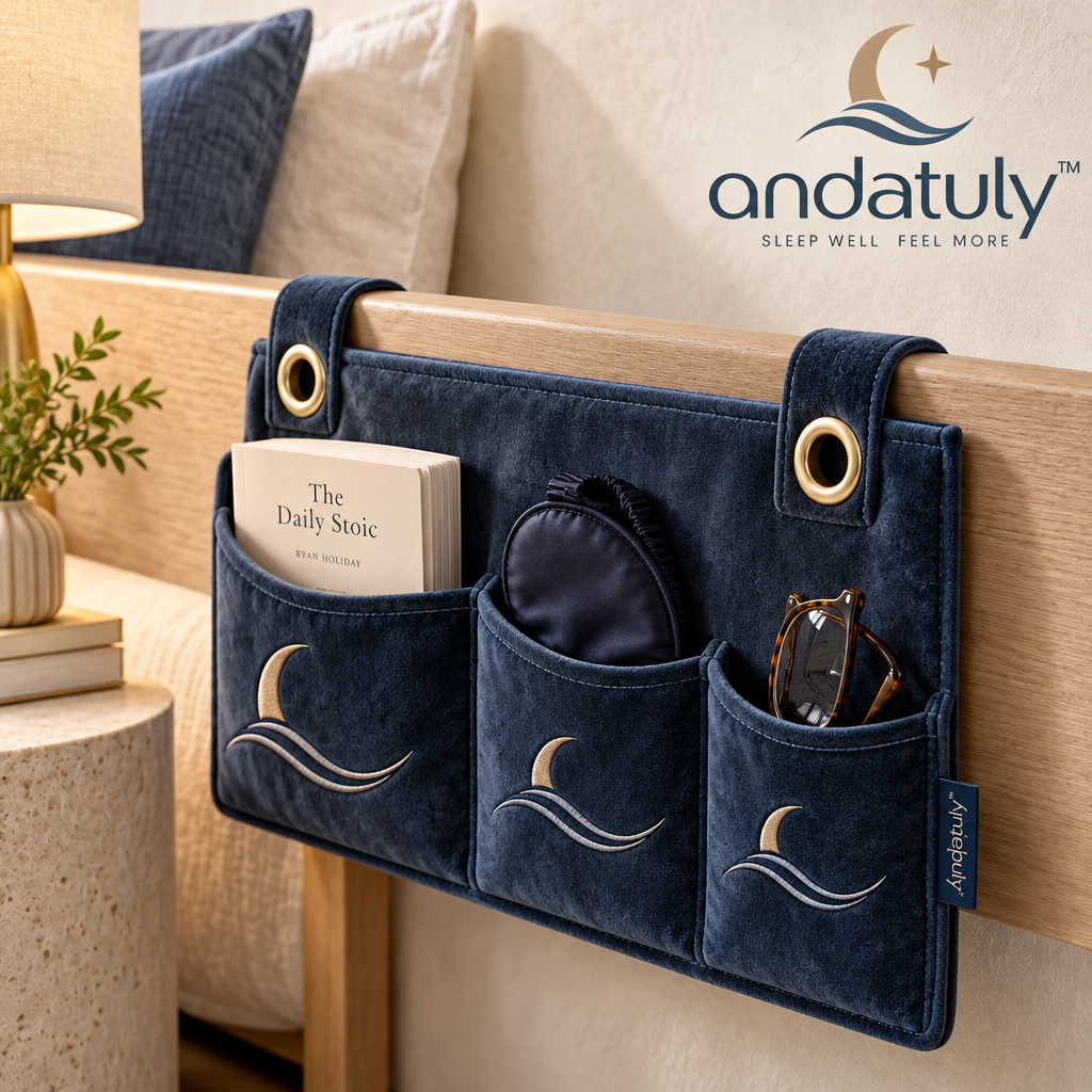 andatuly™ MoonDaze Bedside Velvet Storage Caddy & Wall Drape