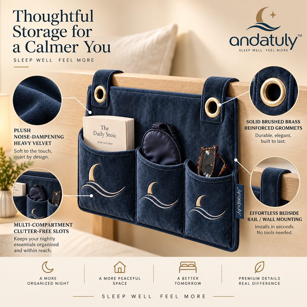 andatuly™ MoonDaze Bedside Velvet Storage Caddy & Wall Drape