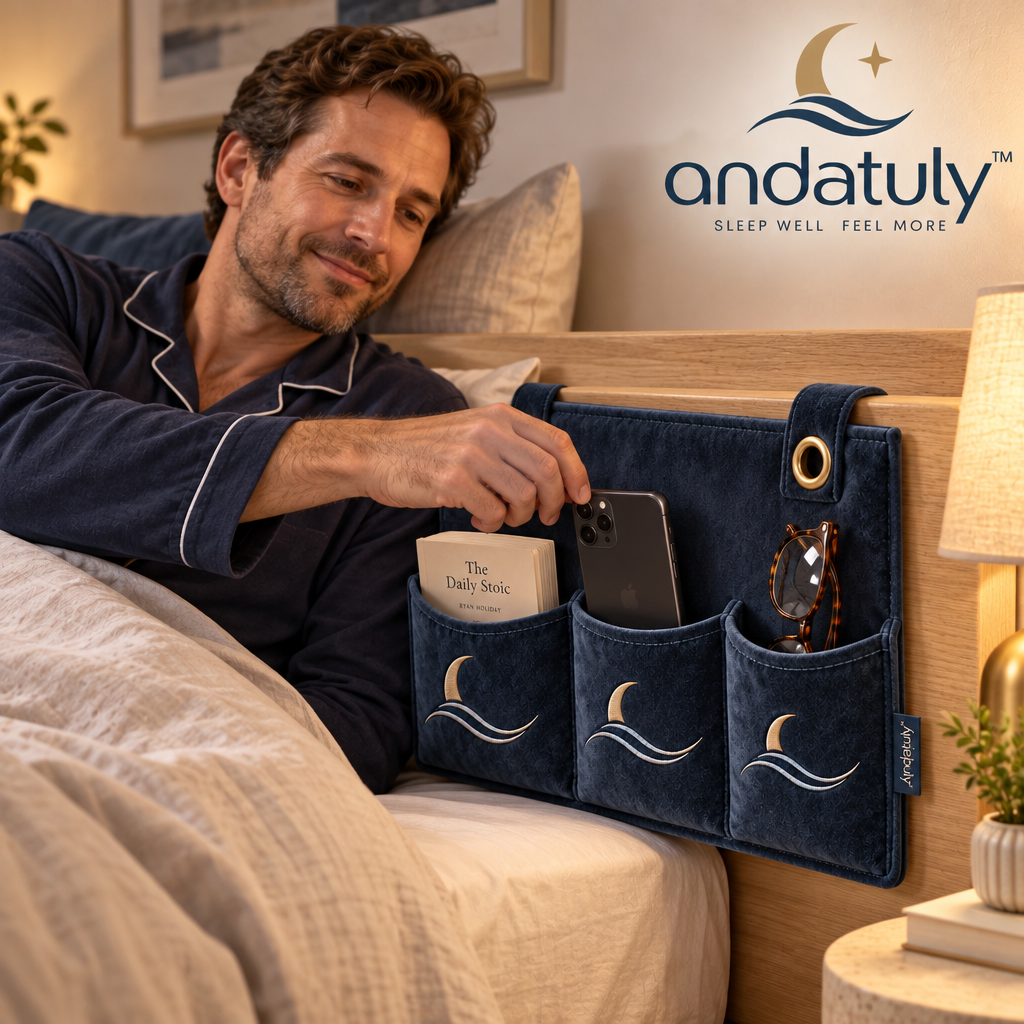 andatuly™ MoonDaze Bedside Velvet Storage Caddy & Wall Drape